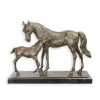 A BRONZE SCULPTURE OF A HORSE AND FOAL