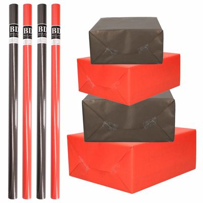 8x Rollen kraft inpakpapier pakket zwart/rood Halloween/Kerst 20 x 70 cm