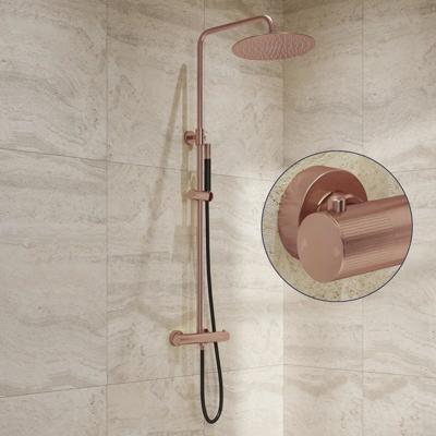 Regendouche set SaniClear Copper Stripes | Opbouw | 20 cm | Mengkraan | Incl.Handdoucheset | Geborsteld koper