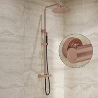Regendouche set SaniClear Copper Stripes | Opbouw | 20 cm | Mengkraan | Incl.Handdoucheset | Geborsteld koper