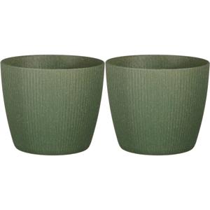 Plantenpot - 2x stuks - kunststof - donkergroen - ribbels - 22x22cm