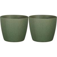 Plantenpot - 2x stuks - kunststof - donkergroen - ribbels - 22x22cm