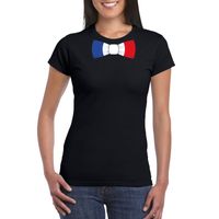 Zwart t-shirt met Frankrijk vlag strikje dames - thumbnail