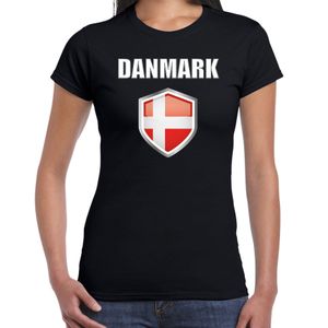 Denemarken landen supporter t-shirt met Deense vlag schild zwart dames