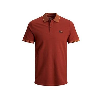 JACK & JONES CORE slim fit polo met contrastbies brique