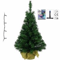 Volle kerstboom/kunstboom 75 cm inclusief gekleurde verlichting   - - thumbnail