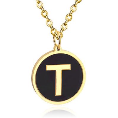 Goudkleurige Dames Schakelketting met Zwarte Kettinghanger Letter T