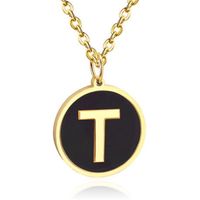 Goudkleurige Dames Schakelketting met Zwarte Kettinghanger Letter T - thumbnail