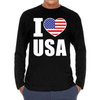 I love USA supporter t-shirt - lange mouwen - voor heren - zwart - Amerika landen shirt