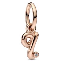 Pandora 782476C01 Hangbedel Letter Q Script Alphabet zilver-zirconia rosekleurig-wit - thumbnail