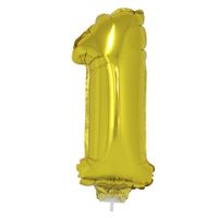 Gouden opblaas cijfer ballon 1 op stokje 41 cm