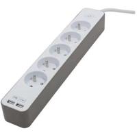 CHACON Stekkerdoos 5 stopcontact 16 A met 2 USB-poorten en kabel 1,5 m HO5VV-F 3x1,5 mm² wit en bruin