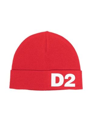 DSQUARED2 KIDS bonnet en maille à logo imprimé - Rouge