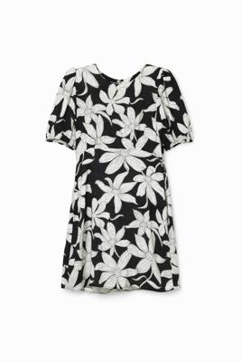 Korte jurk met bloemen - BLACK - M