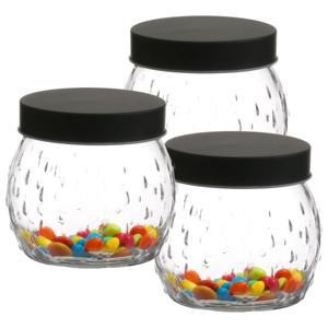 Voorraadpot/bewaarpot Mora - 3x - 1L - glas - zwart - D13 x H13 cm