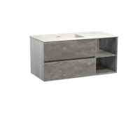 Storke Edge zwevend badmeubel 110 x 52 cm beton donkergrijs met Mata asymmetrisch linkse wastafel in mat witte solid surface - thumbnail