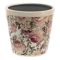 Clayre & Eef Bloempot Ø 15x14 cm Wit Roze Keramiek Rond Bloemen