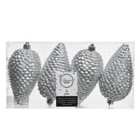 Decoris Kerstballen - dennenappels - 4x - zilver - 12 cm - kerstornamenten