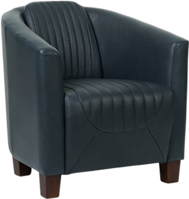 Blauwe leren landelijke kuipstoel Press Special - poot hout bruin - Granada leer Blue (blauw leer)
