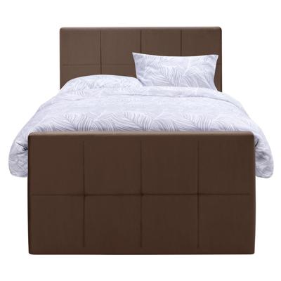 Leen Bakker - Boxspring Met Voetbord Liv Geblokt - 120x200 Cm - Vierkante Poot - Stof/Velvet - Bruin