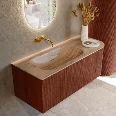 Badmeubel Mondiaz Kurve-Dlux | 115 cm | Meubelkleur Ruby | Wastafelkleur Arena | Solid surface | Wasbak linker zijde spoelbak | Zonder kraangat(en)