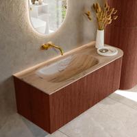Badmeubel Mondiaz Kurve-Dlux | 115 cm | Meubelkleur Ruby | Wastafelkleur Arena | Solid surface | Wasbak linker zijde spoelbak | Zonder kraangat(en) Badmeubel Mondiaz Kurve-Dlux | 115 cm | Meubelkleur Ruby | Wastafelkleur Arena | Solid surface | Wasbak linker zijde spoelbak | Zonder kraangat(en)