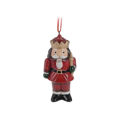 Kersthanger notenkraker - rood - 8 cm - keramiek - kerstornament - kerstboomversiering