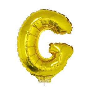 Gouden opblaas letter ballon G op stokje 41 cm