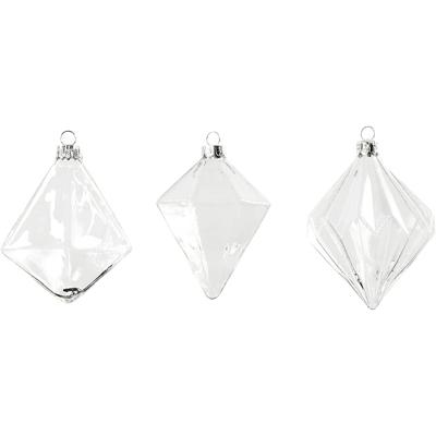 Creativ Company Glazen ornamenten, h: 9,6+9,8+10,5 cm, d 7+7,9+8 cm, transparant, 3 stuk/ 1 doos