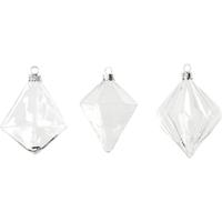 Creativ Company Glazen ornamenten, h: 9,6+9,8+10,5 cm, d 7+7,9+8 cm, transparant, 3 stuk/ 1 doos