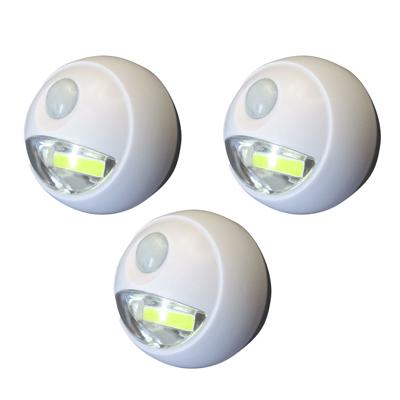 LED lampje met bewegingssensor - 3x - draadloos - zelfklevend - wit - Dia 8.5 cm - 2 standen