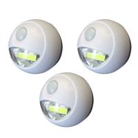 LED lampje met bewegingssensor - 3x - draadloos - zelfklevend - wit - Dia 8.5 cm - 2 standen