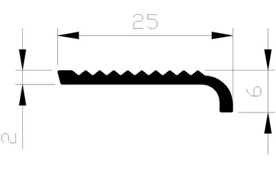 Slijtstrip met neus alu brute 25x6x2mm ongeboord (1mtr)