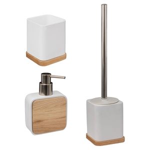 Badkamer/toilet accessoires set 3-delig - wit - bamboe - WC-borstel/tandenborstelhouder/zeeppompje