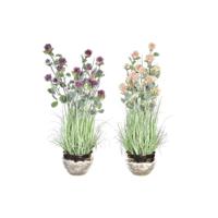 Decoratieve plant DKD Home Decor Vaas 20 x 20 x 78 cm Porselein Roze PVC (2 Stuks)