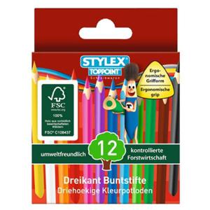 Stylex 26002 kleurpotlood Zwart, Blauw, Bruin, Groen, Lichtblauw, Lichtgroen, Oranje, Rood, Wit, Geel 12 stuk(s)