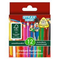 Stylex 26002 kleurpotlood Zwart, Blauw, Bruin, Groen, Lichtblauw, Lichtgroen, Oranje, Rood, Wit, Geel 12 stuk(s) - thumbnail