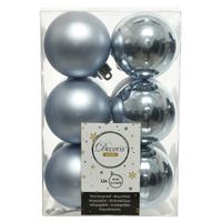 12x Kunststof kerstballen glanzend/mat lichtblauw 6 cm kerstboom versiering/decoratie   -