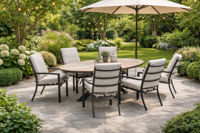 Garden Impressions Luma diningset - carbon black light teak tafel en 6 carbon black desert sand fauteuils- - Aluminium- Garden Impressions