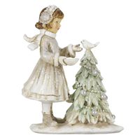Clayre & Eef Beeld Kind 12 cm Wit Grijs Polyresin Kerstdecoratie Wit Kerstdecoratie
