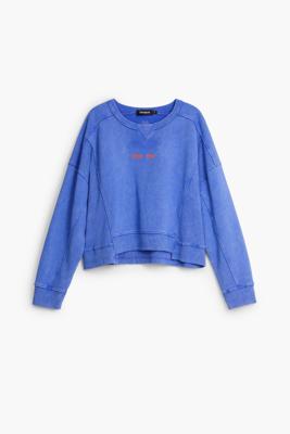 Gewassen effect sweatshirt - BLUE - L
