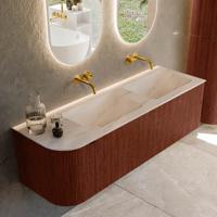 Badmeubel Mondiaz Kurve-Dlux | 145 cm | Meubelkleur Ruby | Wastafelkleur Meli | Solid surface | Dubbel / Rechts spoelbak | Zonder kraangat(en)