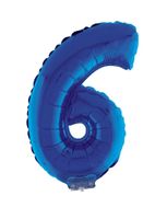 Folieballon Klein Cijfer '6' Blauw Met Stokje (41cm) - thumbnail