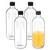 Glazen flessen met schroefdop - 4x - Transparant - 1000 ml - Weckflessen - Luchtdicht