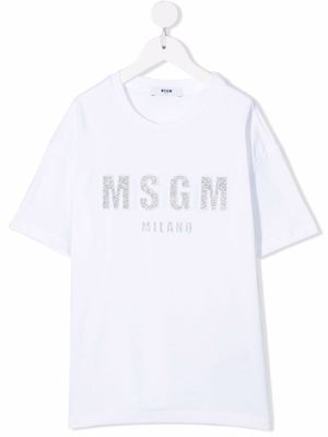 MSGM Kids t-shirt à logo pailleté - Blanc