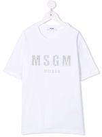 MSGM Kids t-shirt à logo pailleté - Blanc