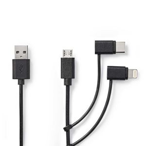 Nedis 3-in-1-Kabel | USB 2.0 | USB-A Male | Apple Lightning 8-Pins / USB Micro-B Male / USB-C Male | 480 Mbps | 1.00 m | Vernikkeld | Rond | PVC |