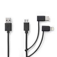 3-in-1-Kabel | USB 2.0 | USB-A Male | Apple Lightning 8-Pins / USB Micro-B Male / USB-C© Male | 48