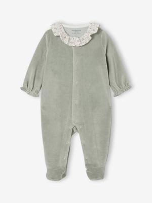 Aanpasbaar fluwelen slaappakje voor baby met kraag saliegroen