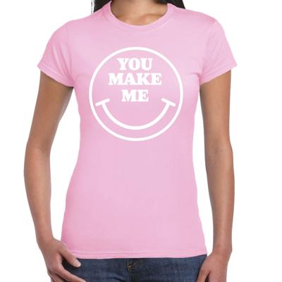 Verkleed T-shirt voor dames - you make me - Smile Emoticon - lichtroze - carnaval - foute party - fe Verkleed T-shirt voor dames - you make me - Smile Emoticon - lichtroze - carnaval - foute party - fe